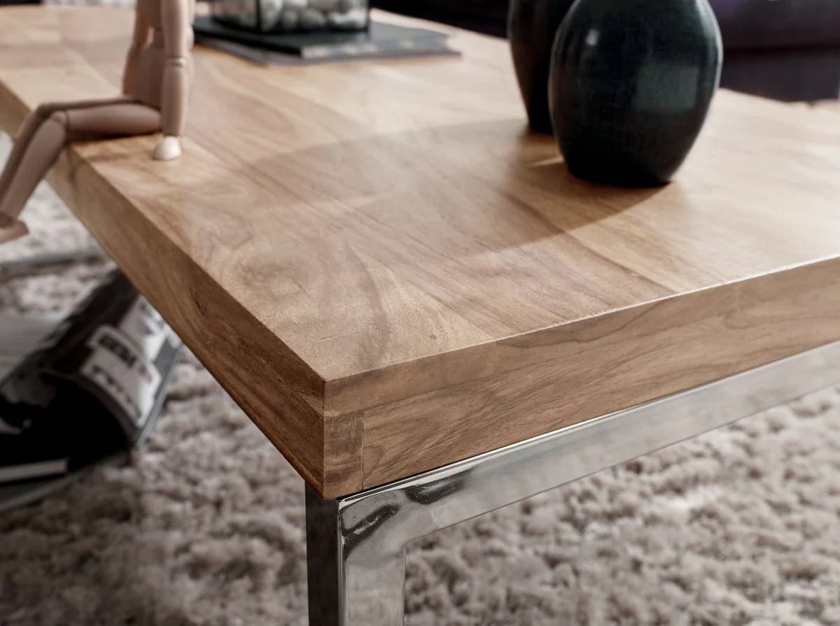 FINEBUY Couchtisch Akazie Massivholz Chrom 120x60cm - Bild 5