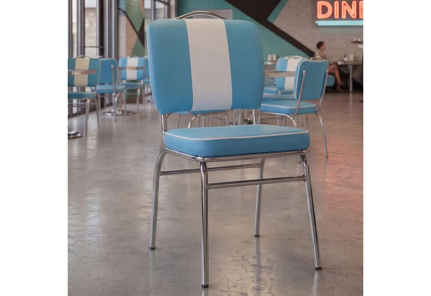 FINEBUY Esszimmerstuhl American Diner Retro Stuhl Blau/Weiß Kunstleder - Bild 2