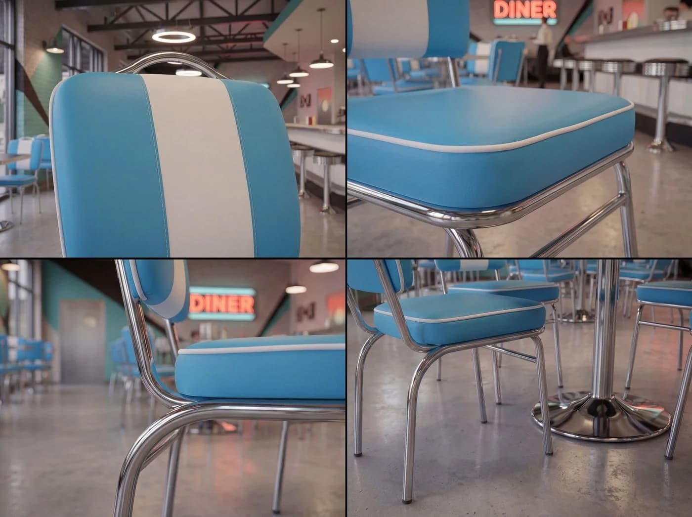 FINEBUY Esszimmerstuhl American Diner Retro Stuhl Blau/Weiß Kunstleder - Bild 4