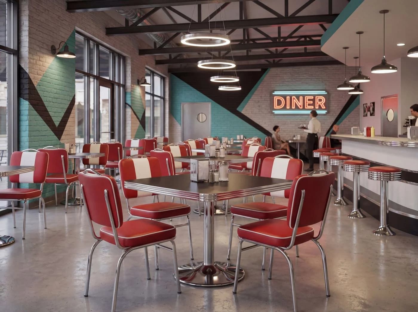 FINEBUY Esszimmerstuhl American Diner Retro Stuhl Kunstleder Rot