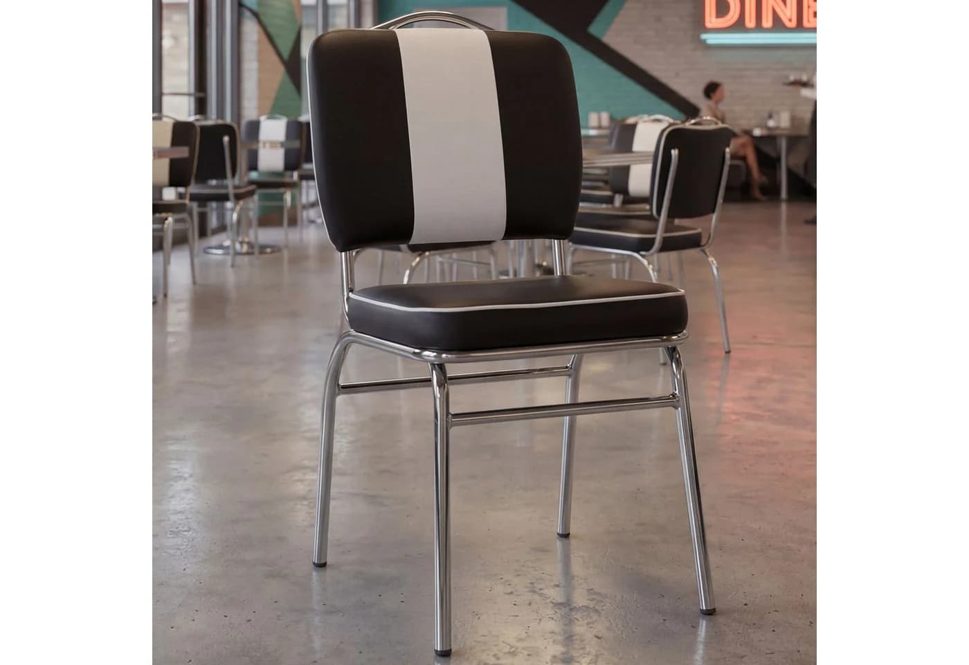 FINEBUY Esszimmerstuhl American Diner Retro Schwarz Kunstleder - Bild 2