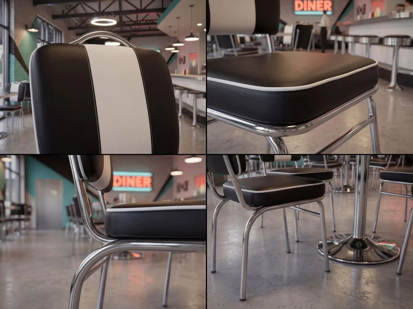 FINEBUY Esszimmerstuhl American Diner Retro Schwarz Kunstleder - Bild 5