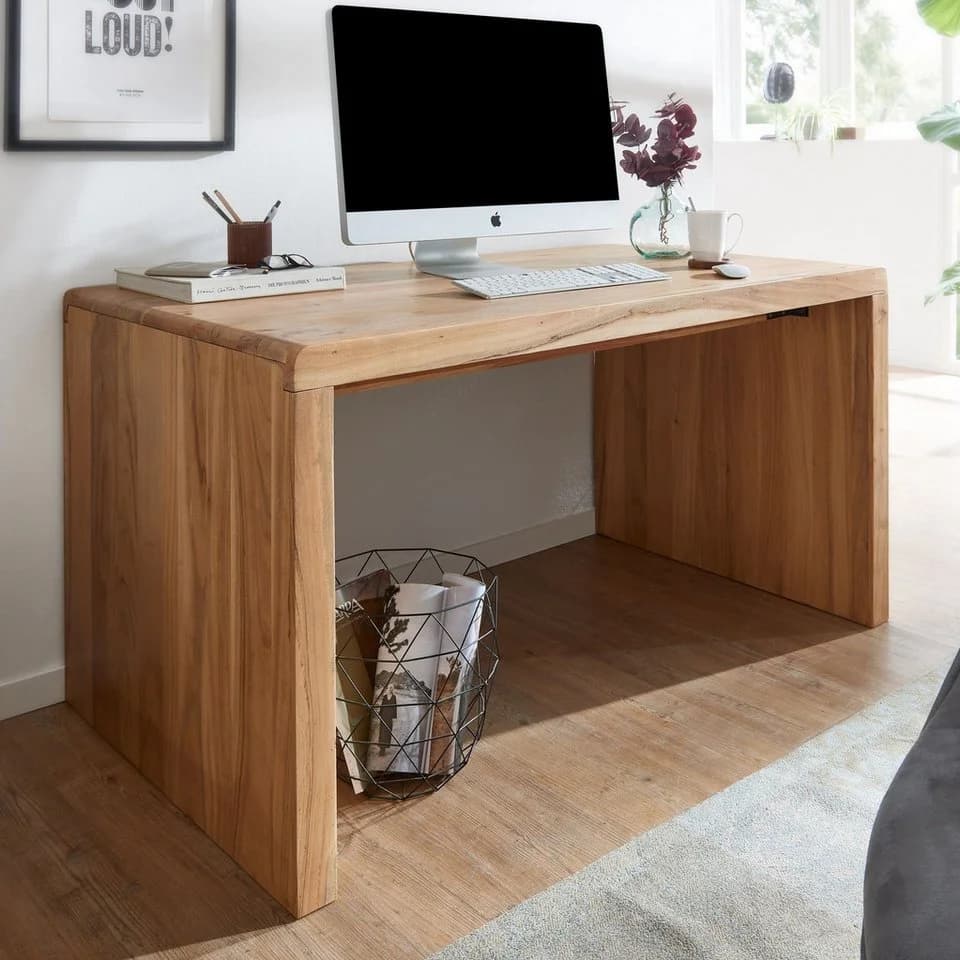 FINEBUY Akazie Massivholz Schreibtisch Modern - Bild 2