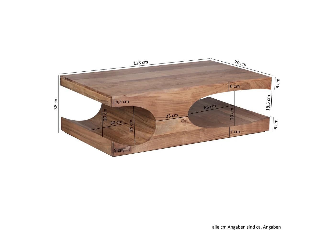 FINEBUY Couchtisch Massivholz Akazie mit Ablage - Bild 3