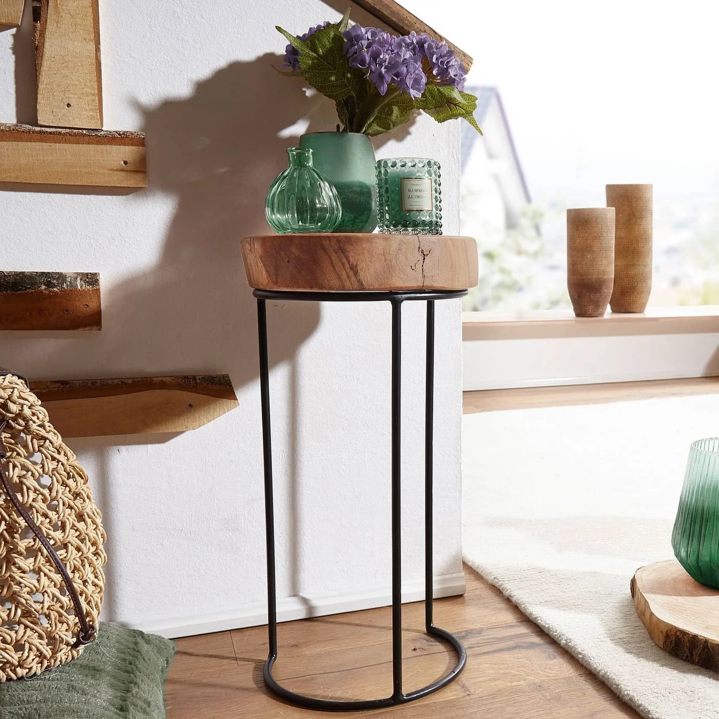 FINEBUY Beistelltisch Akazie Massivholz Modern mit Metallgestell - Bild 2