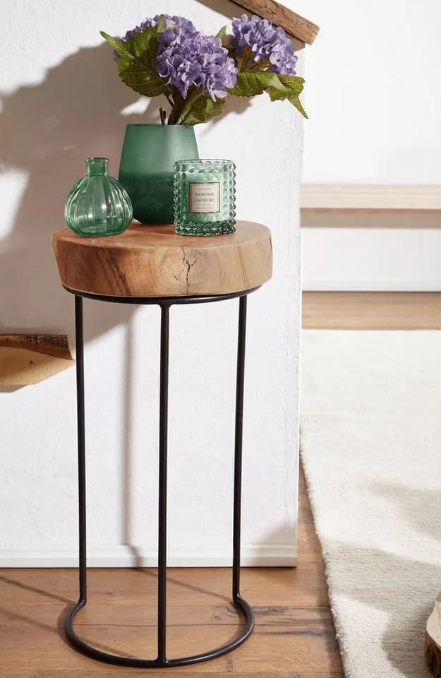 FINEBUY Beistelltisch Akazie Massivholz Modern mit Metallgestell - Bild 4