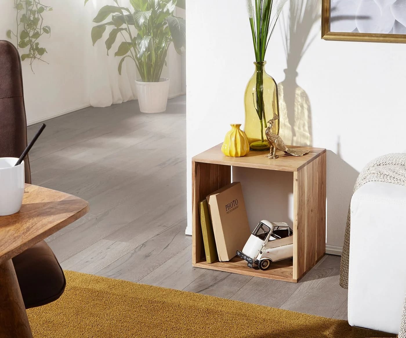 FINEBUY Würfelregal Akazie Massivholz 43,5x43,5x33 cm