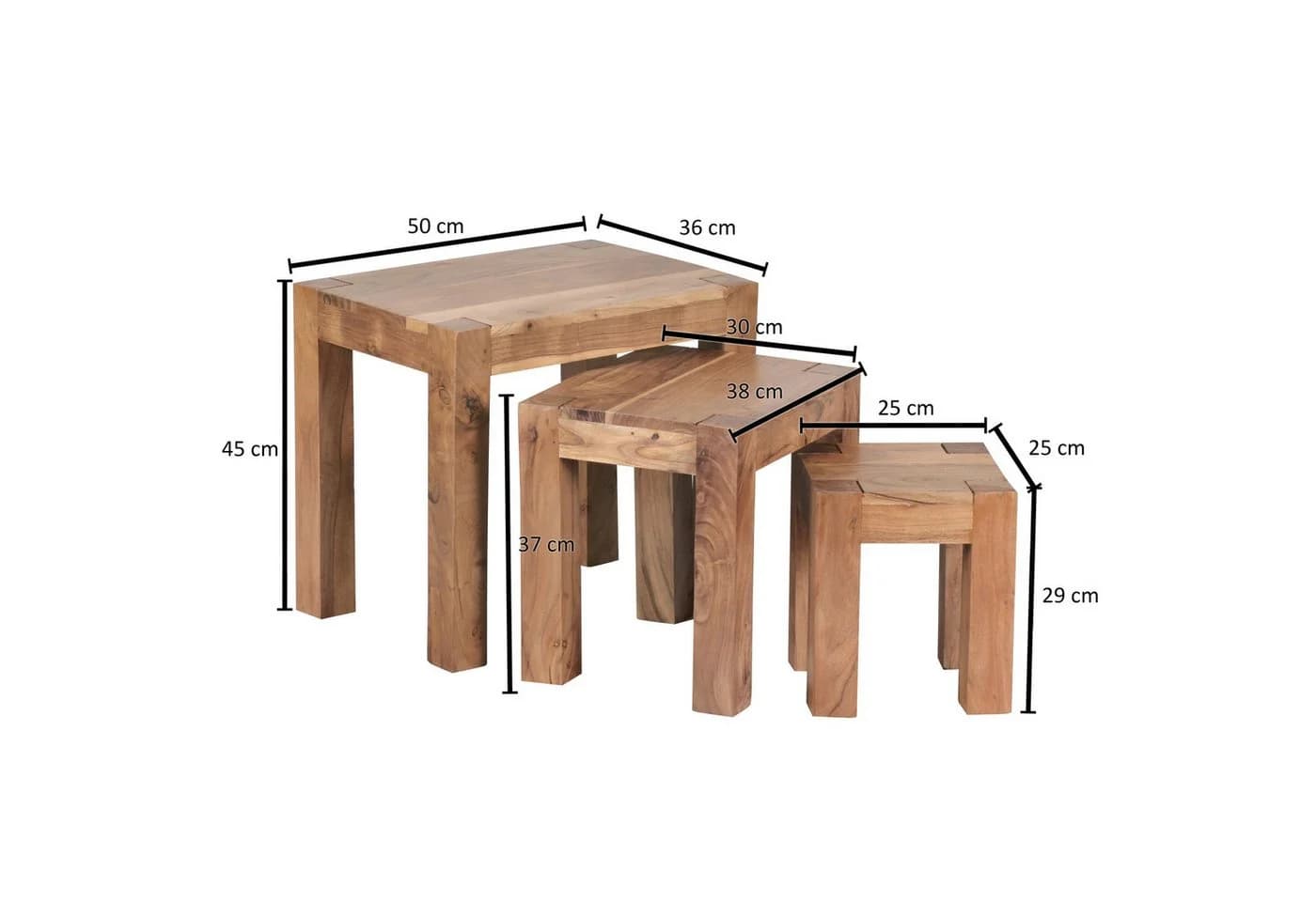 FineBuy Satztisch 3-teilig Akazie Massivholz Beistelltisch - Bild 3