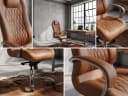 FINEBUY Chefsessel Bürostuhl MONTEREY Echtleder Caramel Bild 4