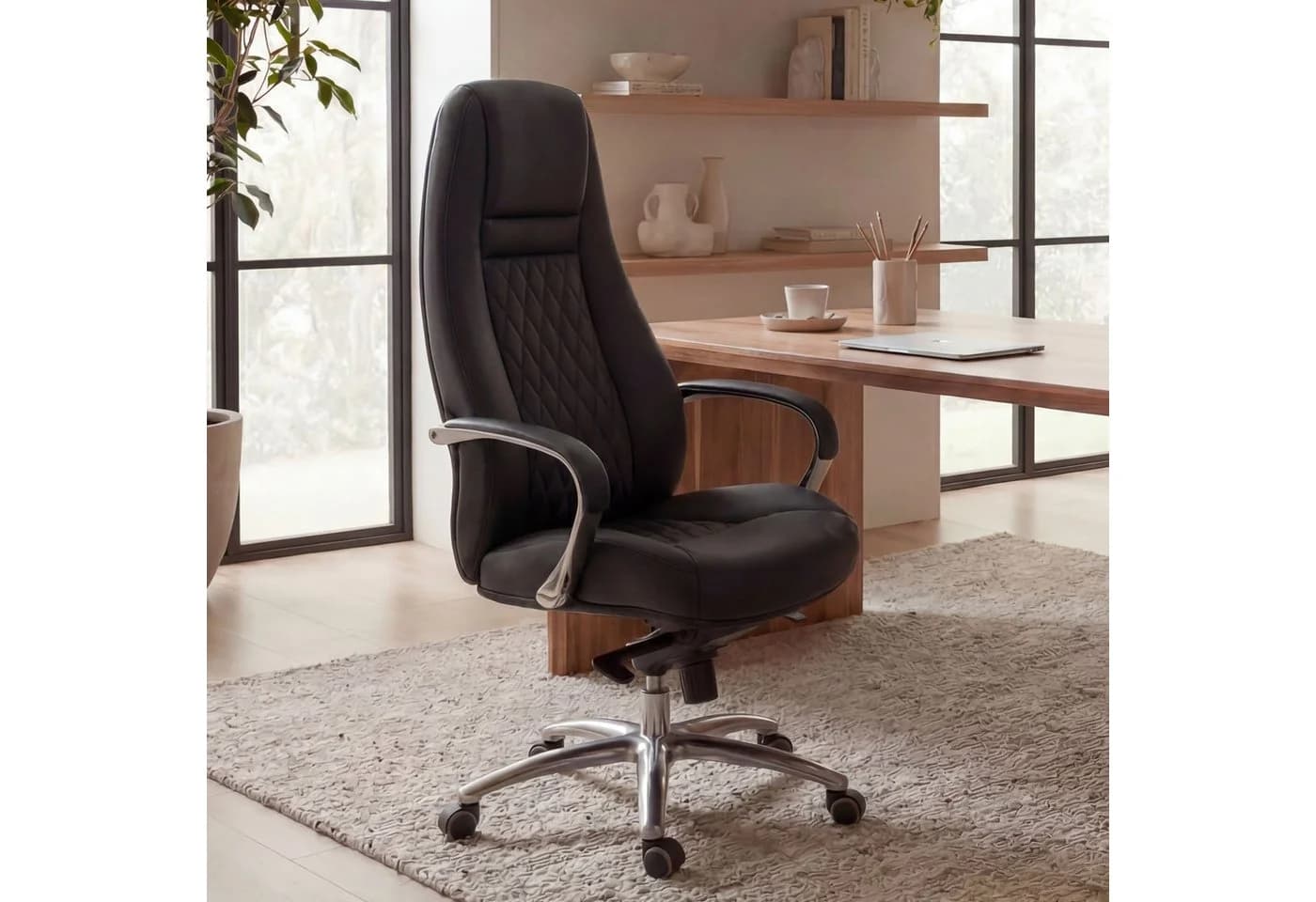 FINEBUY Chefsessel AUSTIN Echtleder Schwarz Ergonomisch - Bild 2