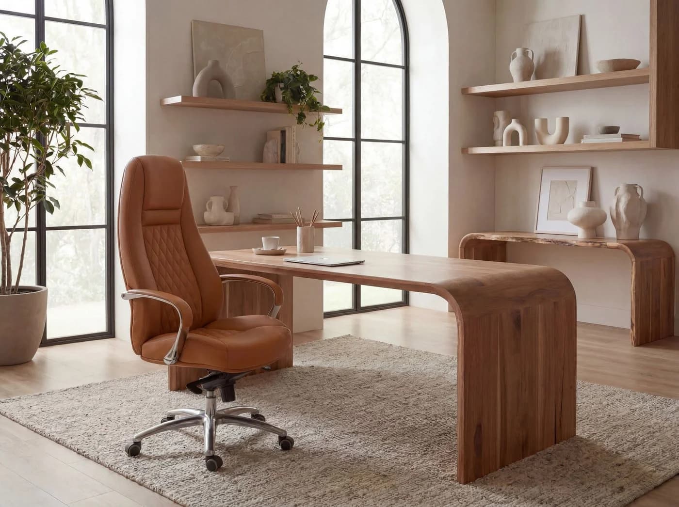 FINEBUY Bürostuhl AUSTIN Echtleder Caramel Chefsessel