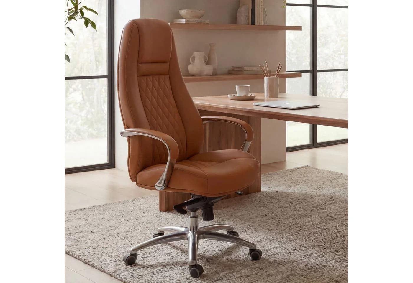 FINEBUY Bürostuhl AUSTIN Echtleder Caramel Chefsessel - Bild 2