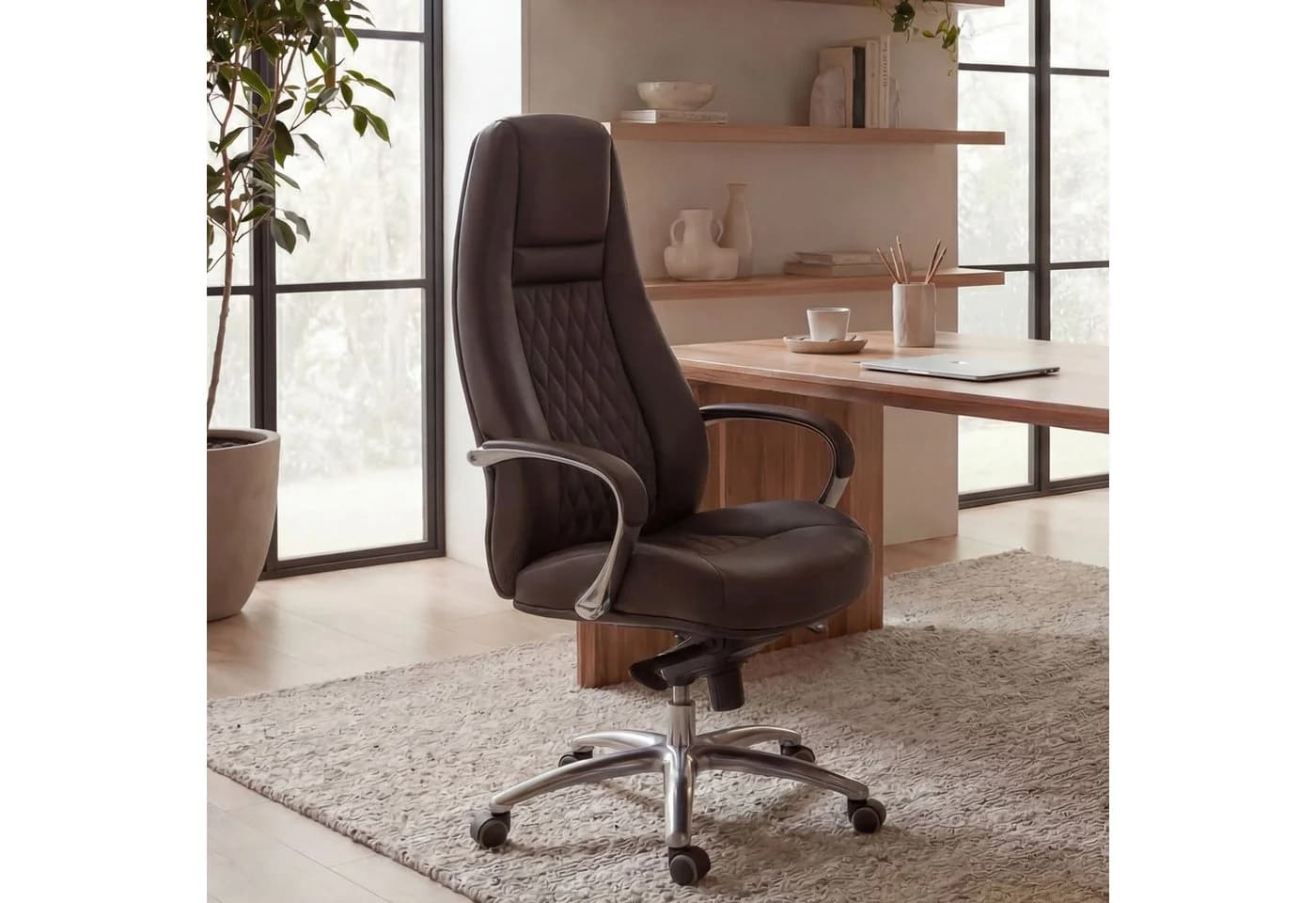 FINEBUY Bürostuhl AUSTIN Chefsessel Echtleder Braun Hohe Rückenlehne - Bild 2