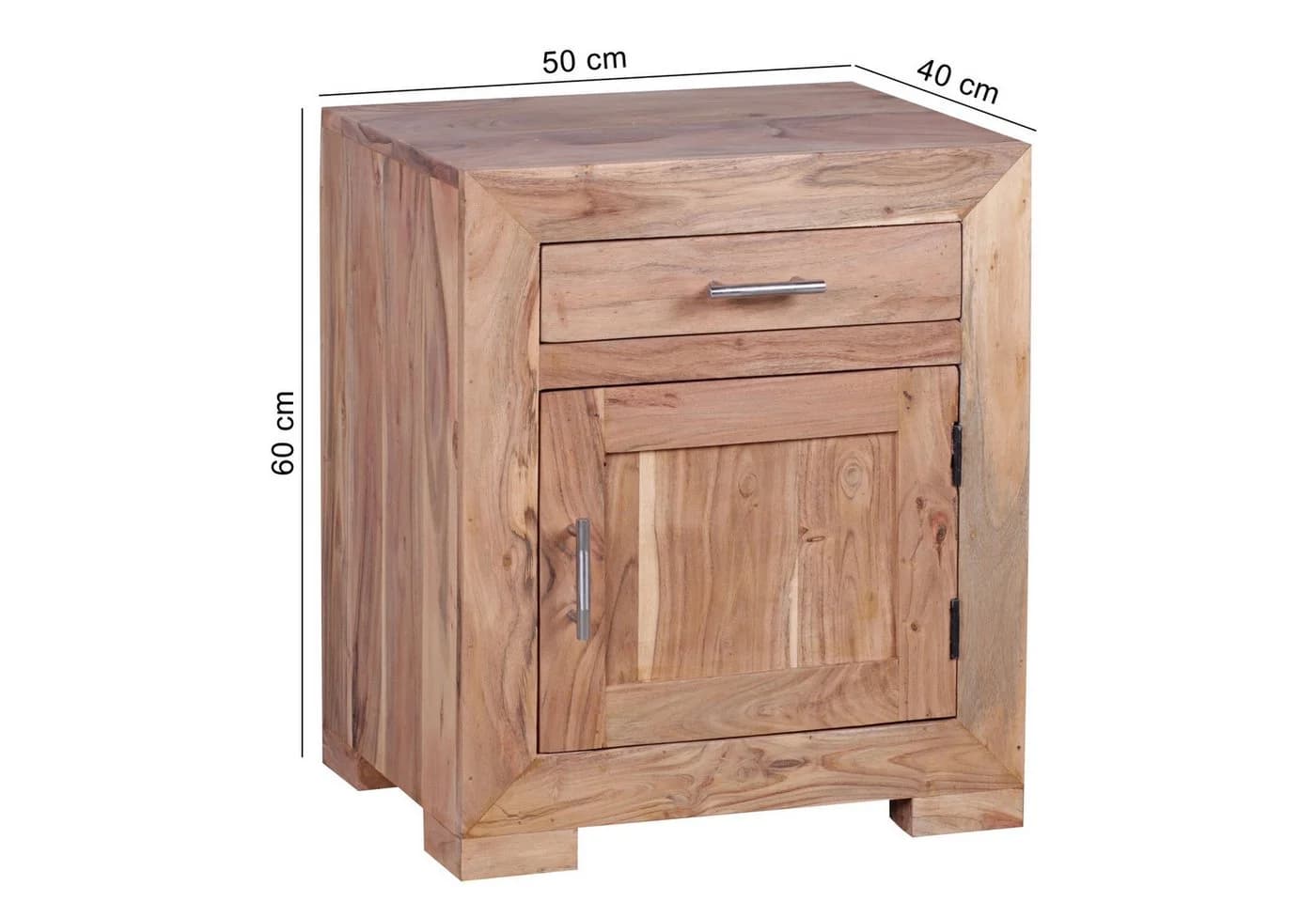 FINEBUY Nachtschrank SuVa3537_1 Akazie Massivholz 60 cm