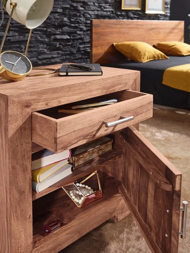 FINEBUY Nachtschrank SuVa3537_1 Akazie Massivholz 60 cm - Bild 3