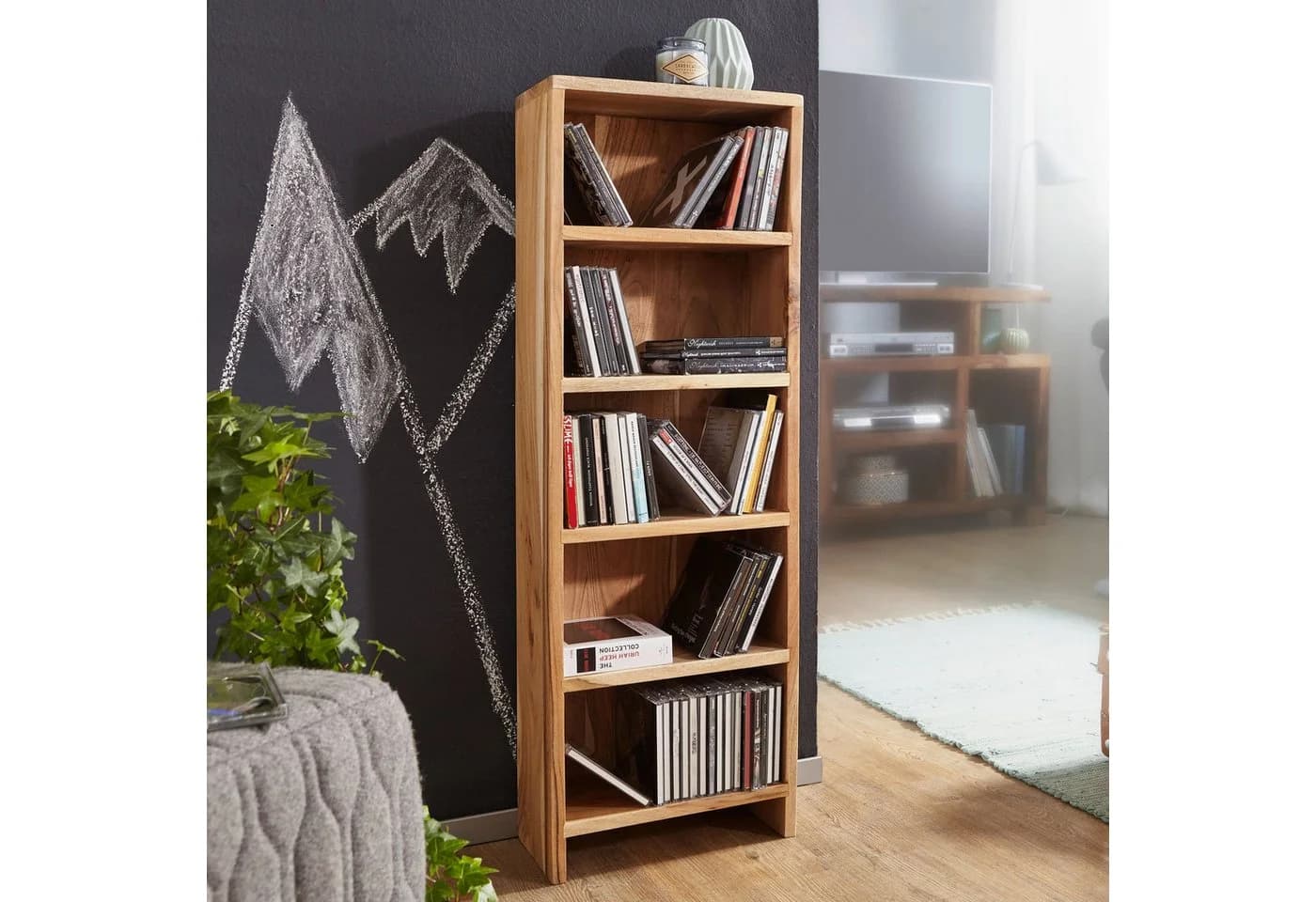 FINEBUY CD-Regal Massivholz 5 Fächer Landhausstil Akazie - Bild 2