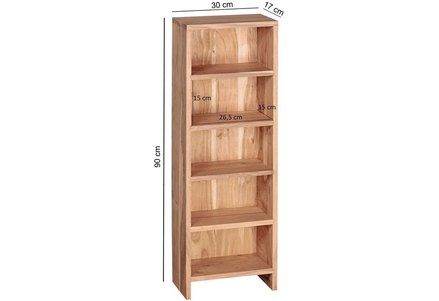 FINEBUY CD-Regal Massivholz 5 Fächer Landhausstil Akazie - Bild 3