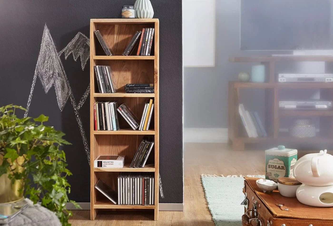 FINEBUY CD-Regal Massivholz 5 Fächer Landhausstil Akazie - Bild 4