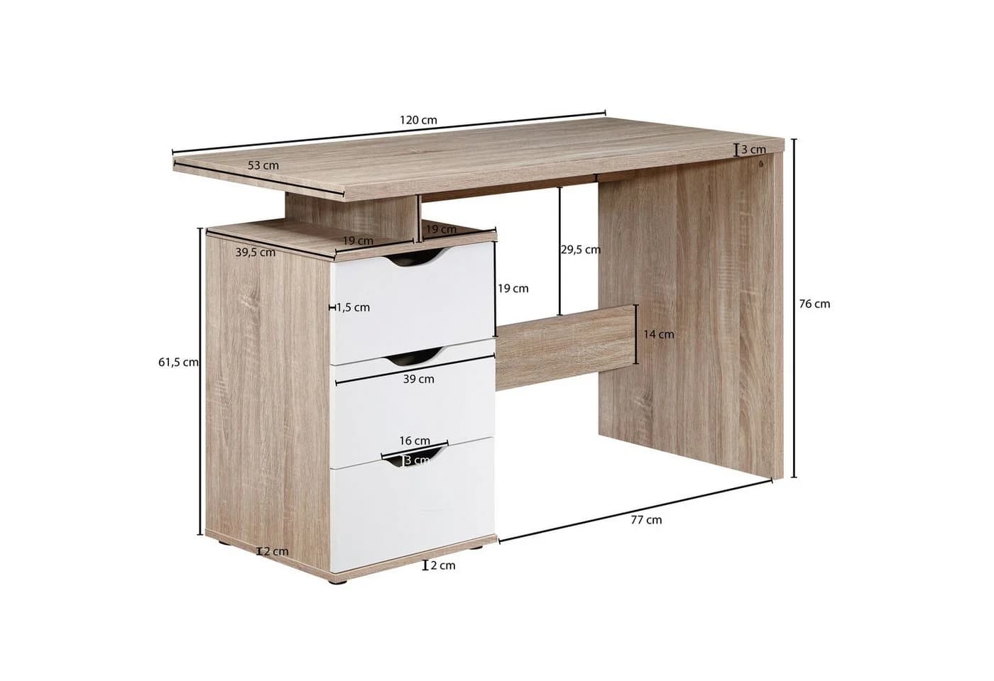 FineBuy Schreibtisch MASSA mit Rollcontainer 120cm 3 Schubladen Sonoma - Bild 4