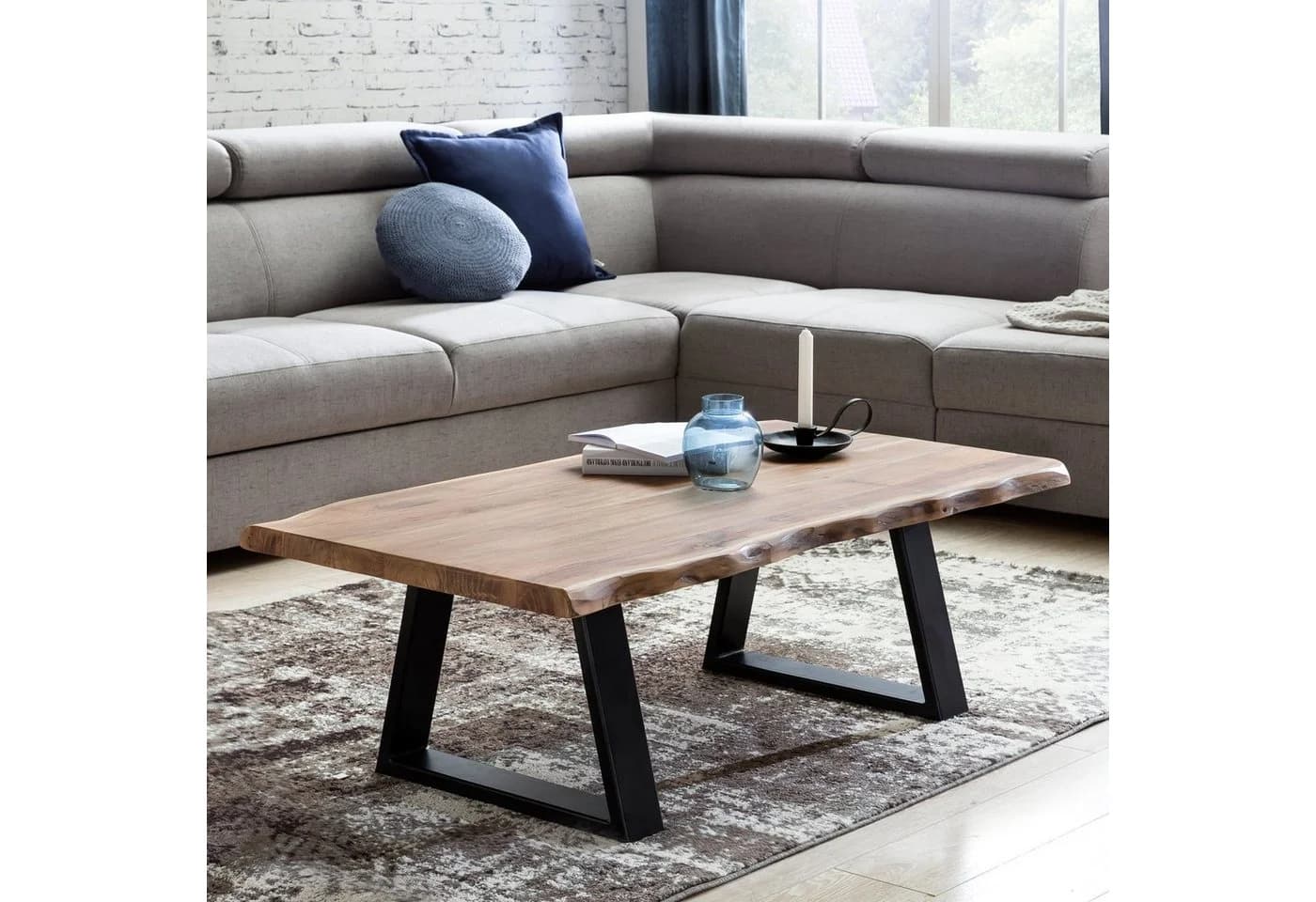 FINEBUY Couchtisch Akazie Massiv mit Baumkante Modern - Bild 3