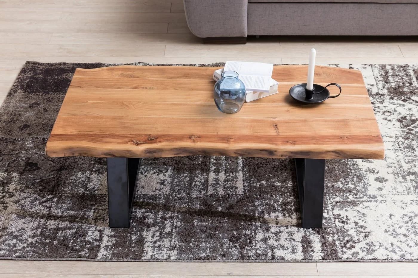 FINEBUY Couchtisch Akazie Massiv mit Baumkante Modern - Bild 5