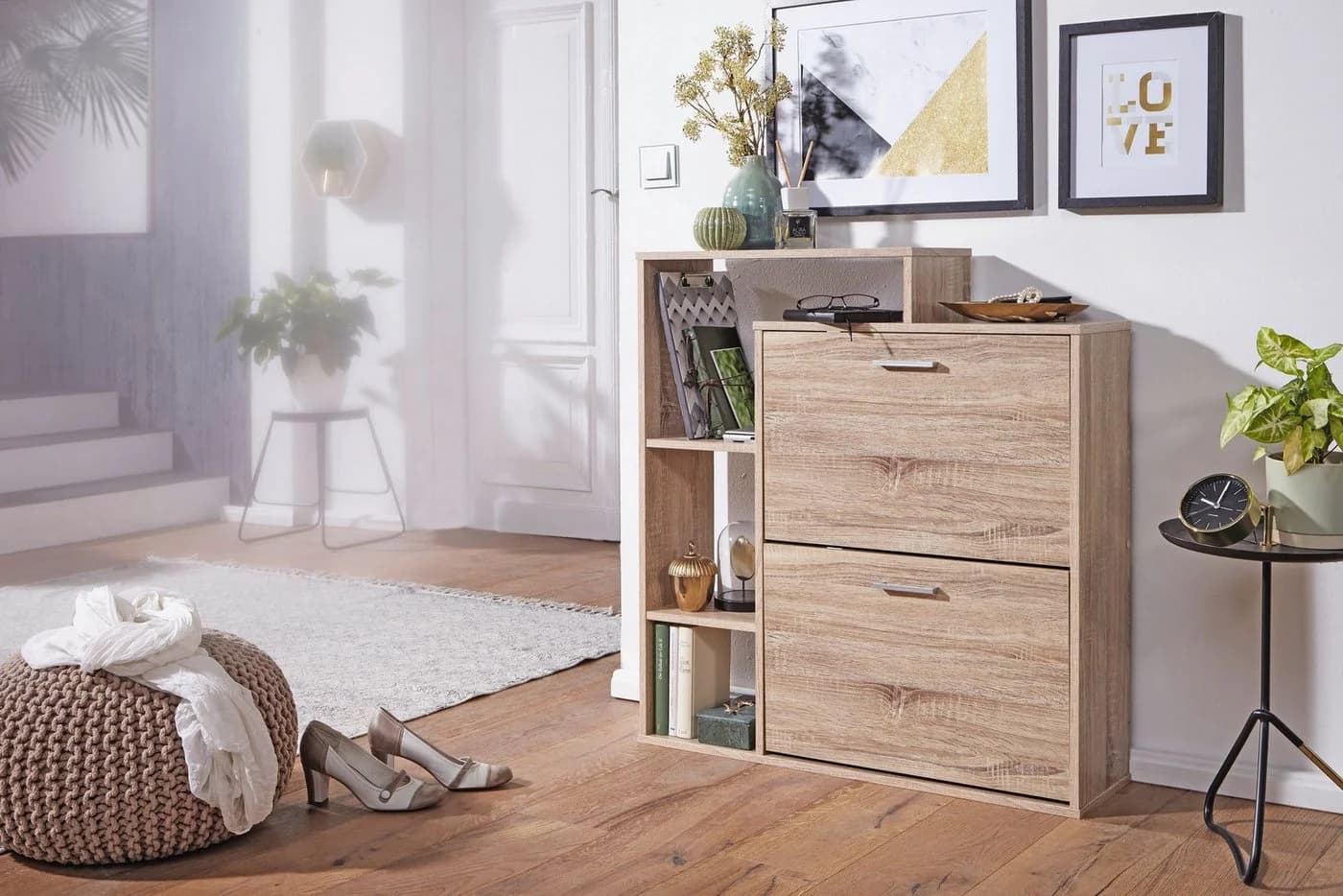 FINEBUY Schuhkipper FB45127 Holz 2 Fächer Sonoma Eiche 12 Paar - Bild 2