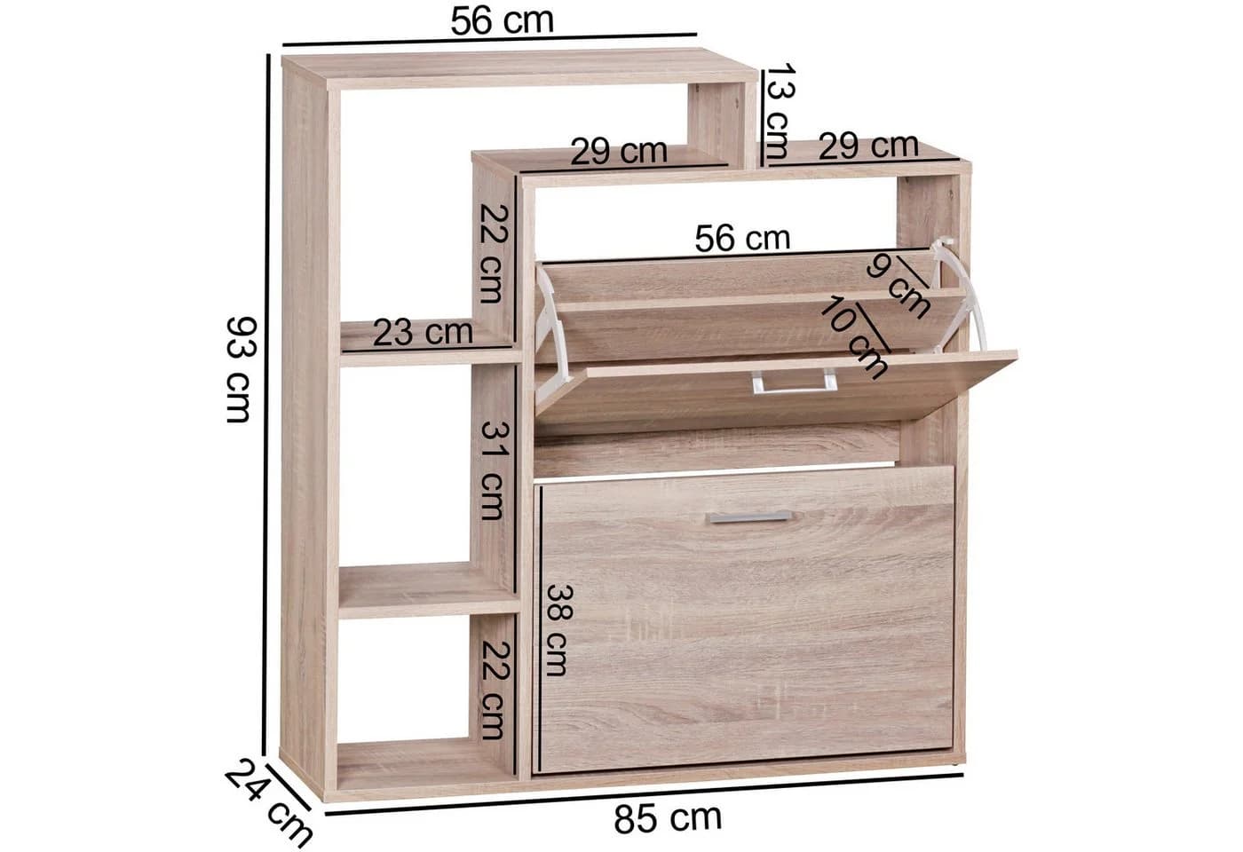 FINEBUY Schuhkipper FB45127 Holz 2 Fächer Sonoma Eiche 12 Paar - Bild 4
