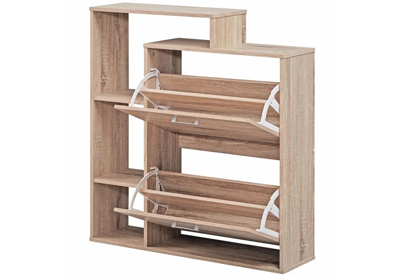 FINEBUY Schuhkipper FB45127 Holz 2 Fächer Sonoma Eiche 12 Paar - Bild 5