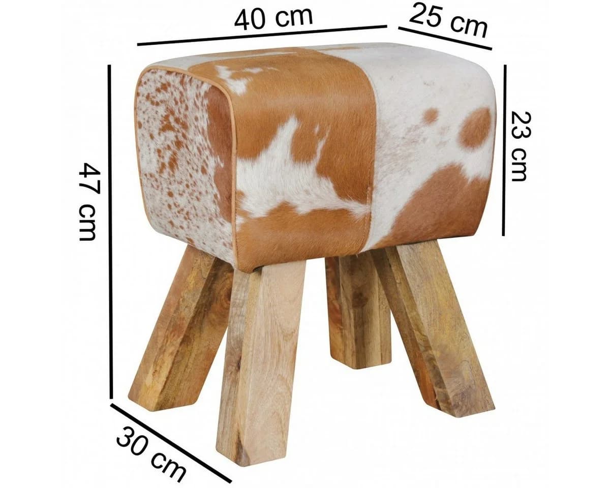 FINEBUY Sitzhocker Design Springbock Echtleder Ziegenfell Braun/Weiß - Bild 3