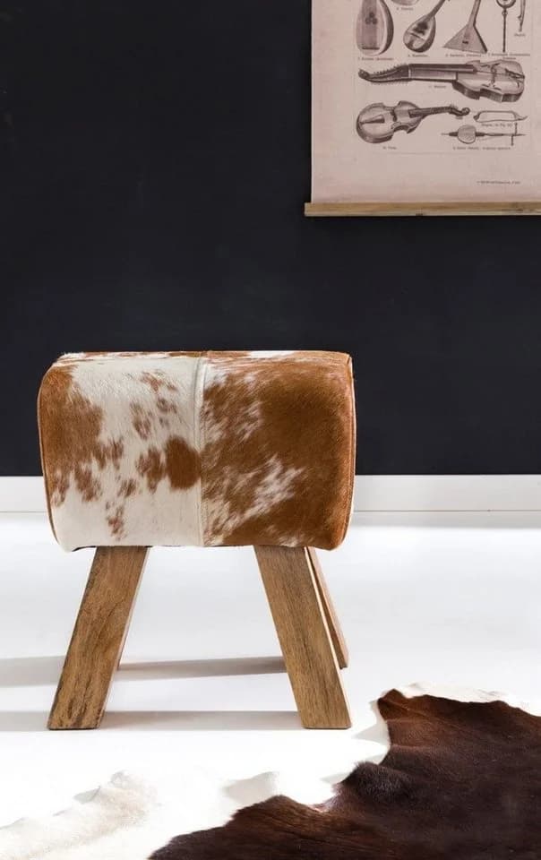 FINEBUY Sitzhocker Design Springbock Echtleder Ziegenfell Braun/Weiß - Bild 5
