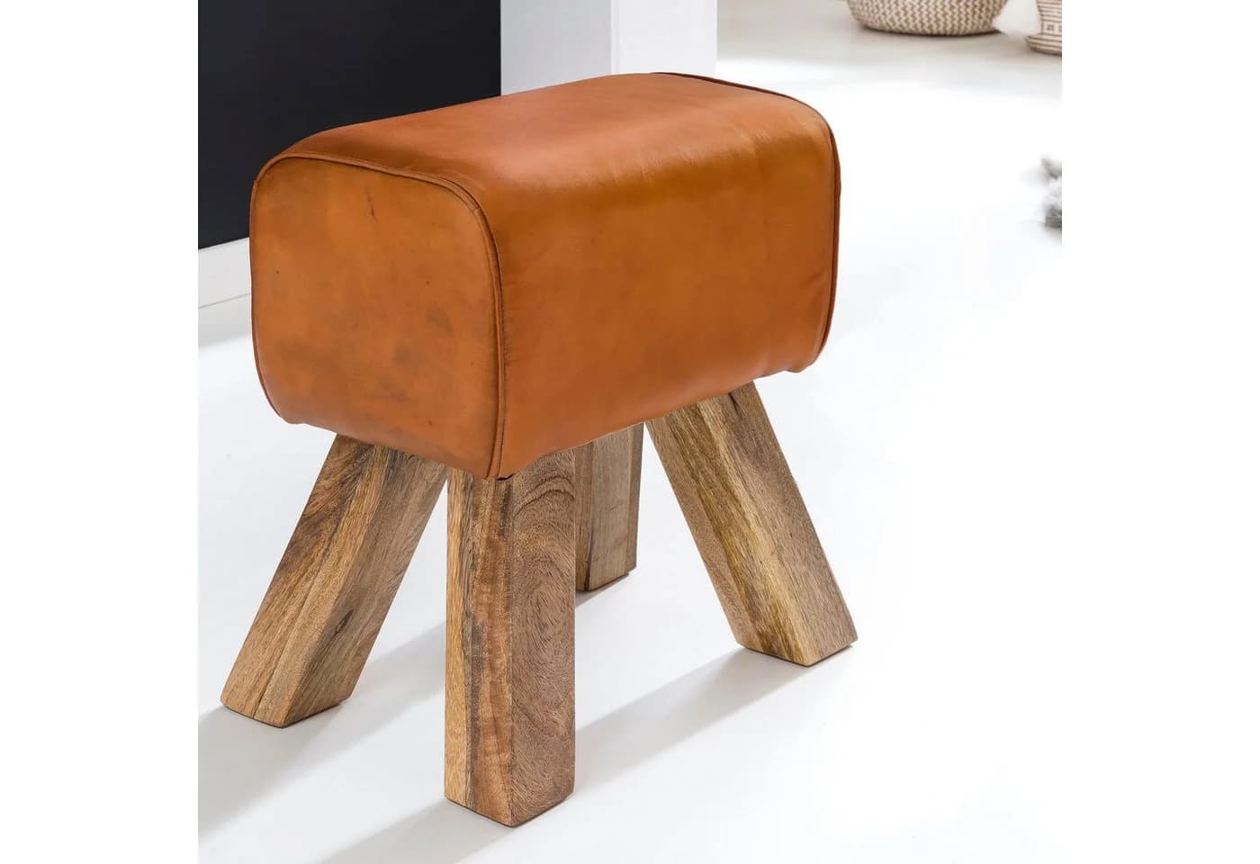 FINEBUY Sitzhocker Design Springbock Echtleder Braun - Bild 2