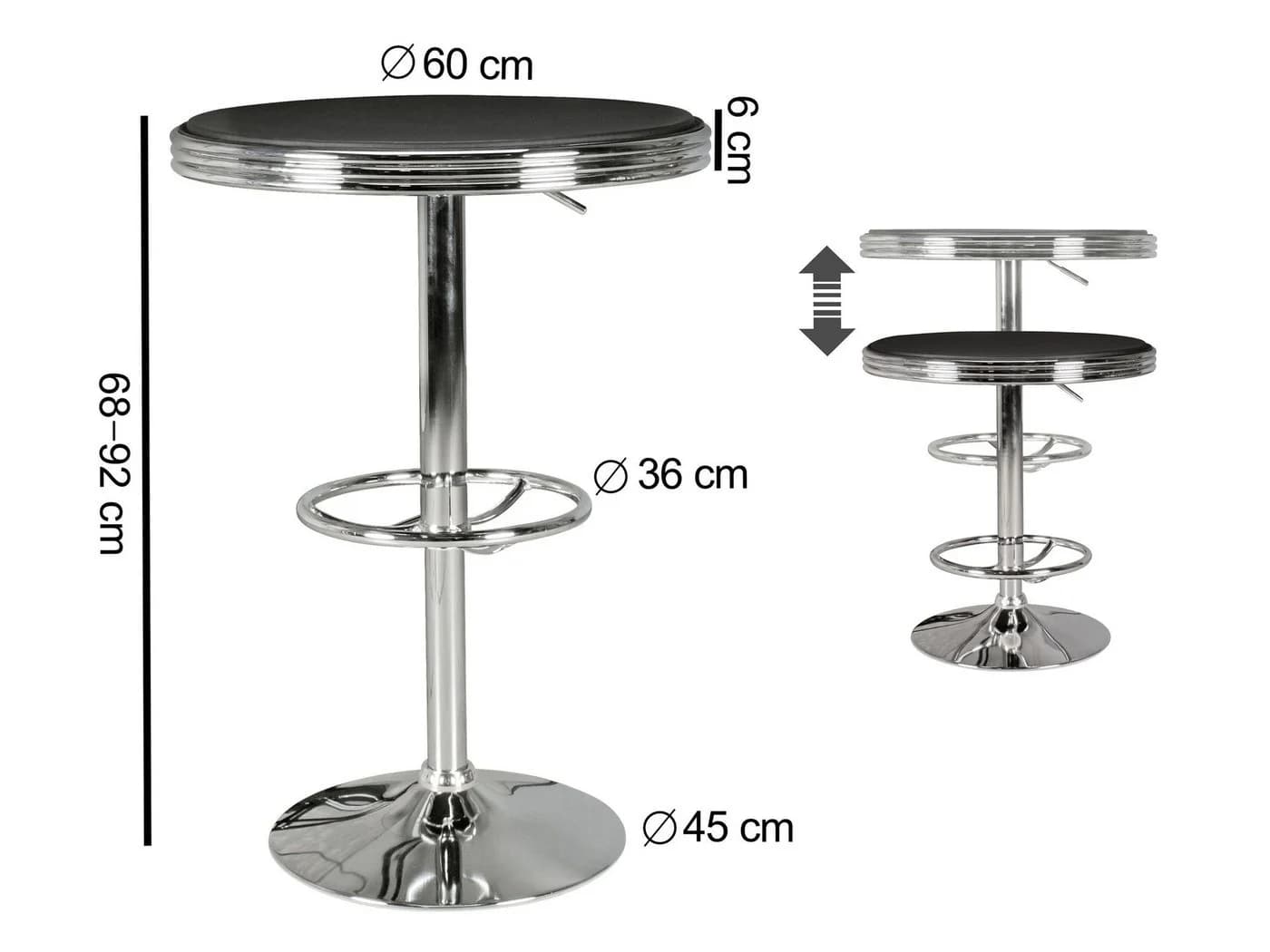FineBuy Bartisch American Diner Schwarz Alu Design - Bild 4