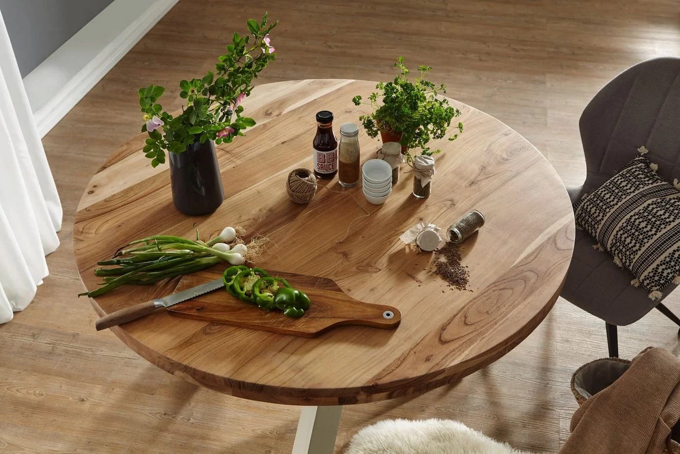 FINEBUY Esstisch rund Akazie Massivholz Modern Weiß - Bild 4