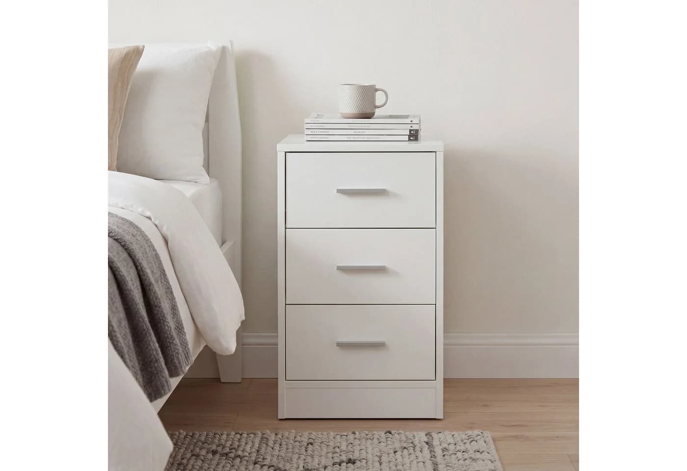 FINEBUY Nachtschrank mit 3 Schubladen Weiß Modern - Bild 2
