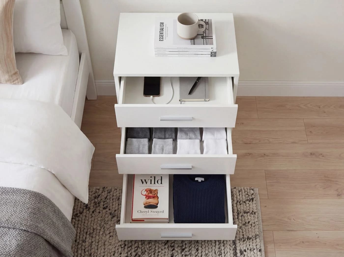 FINEBUY Nachtschrank mit 3 Schubladen Weiß Modern - Bild 5