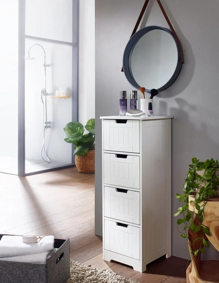 FINEBUY Badschrank Landhaus-Stil Weiß mit 4 Schubladen - Bild 2