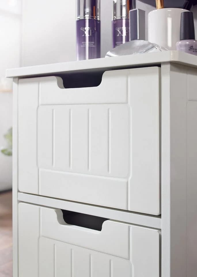 FINEBUY Badschrank Landhaus-Stil Weiß mit 4 Schubladen - Bild 5