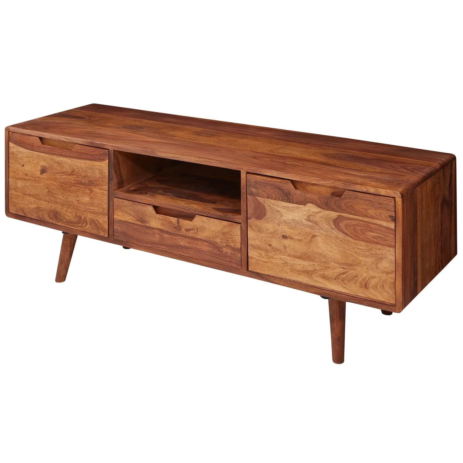 Lowboard Massivholz Sheesham Braun 4-Fuß-Gestell