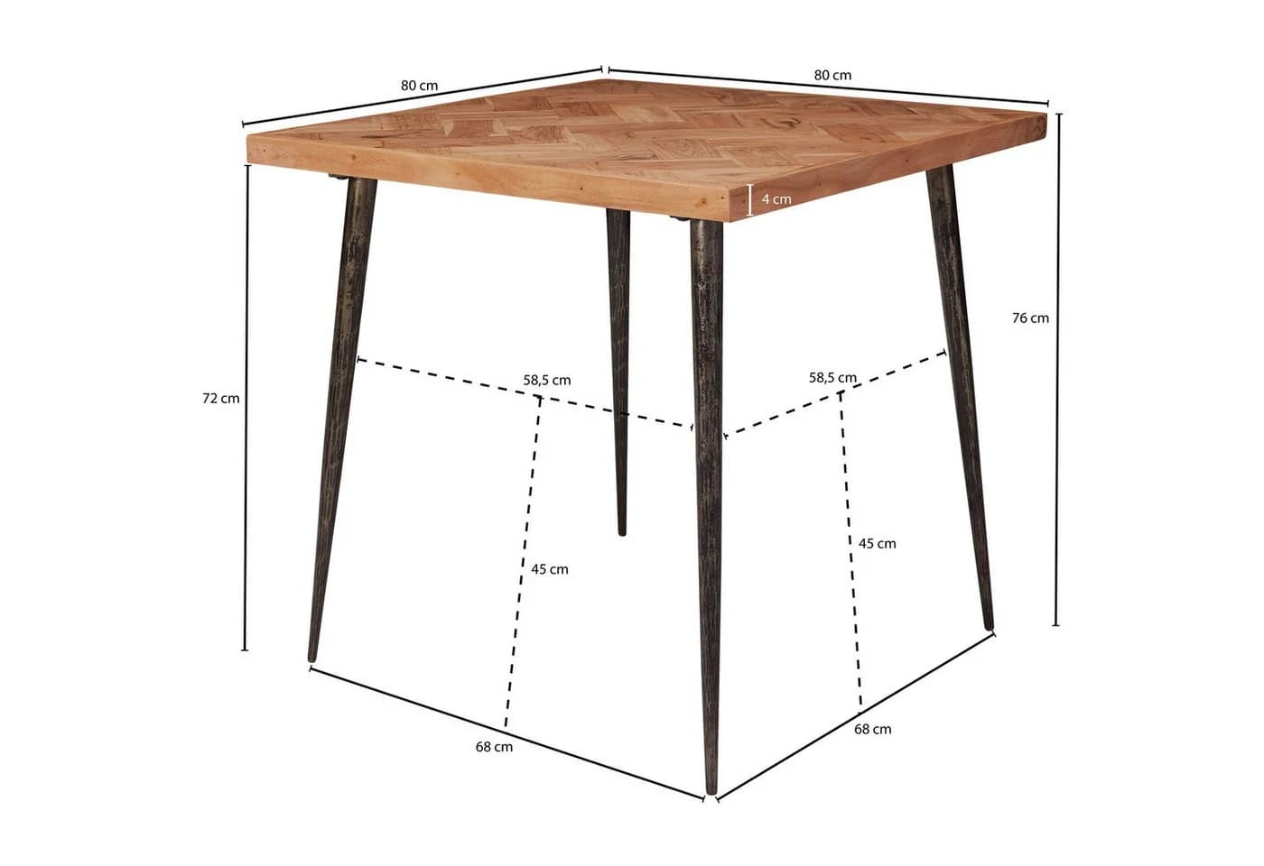 Wohnling Esstisch Massivholz Akazie Metall Industrial 80cm - Bild 4