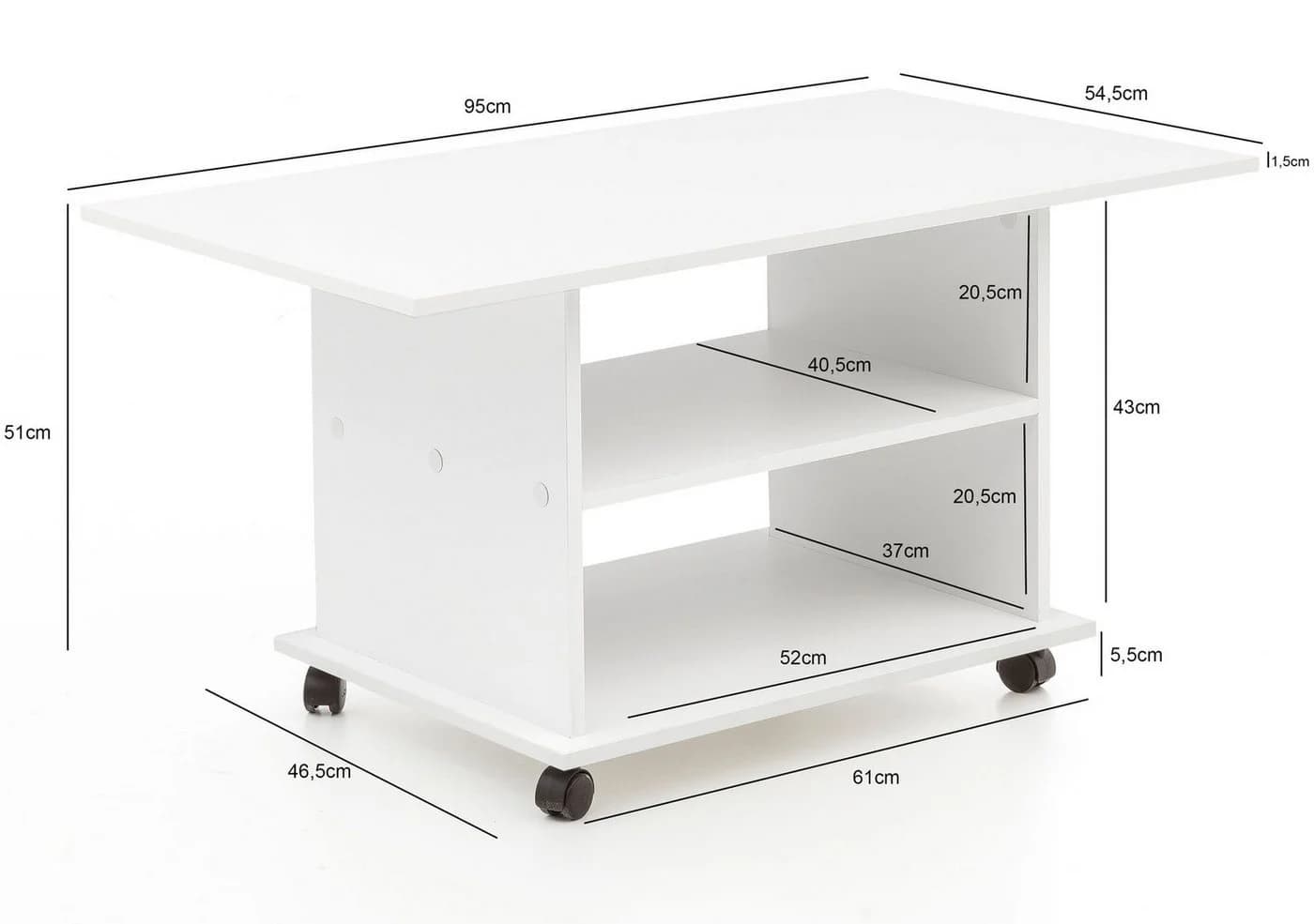 Wohnling Couchtisch Weiß Schwarz Modern mit Rollen - Bild 4