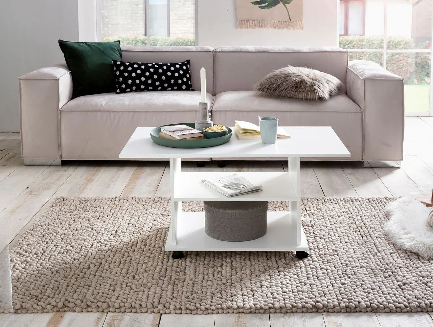 Wohnling Couchtisch Weiß Schwarz Modern mit Rollen - Bild 5