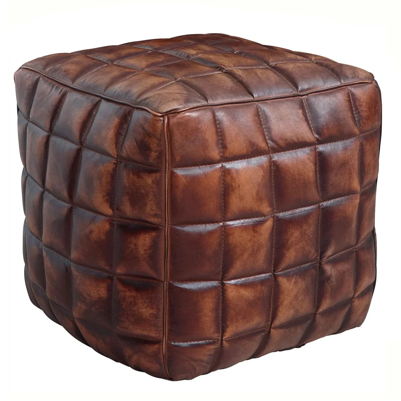 FineBuy Sitzwürfel Leder Ottomane Sitzhocker braun