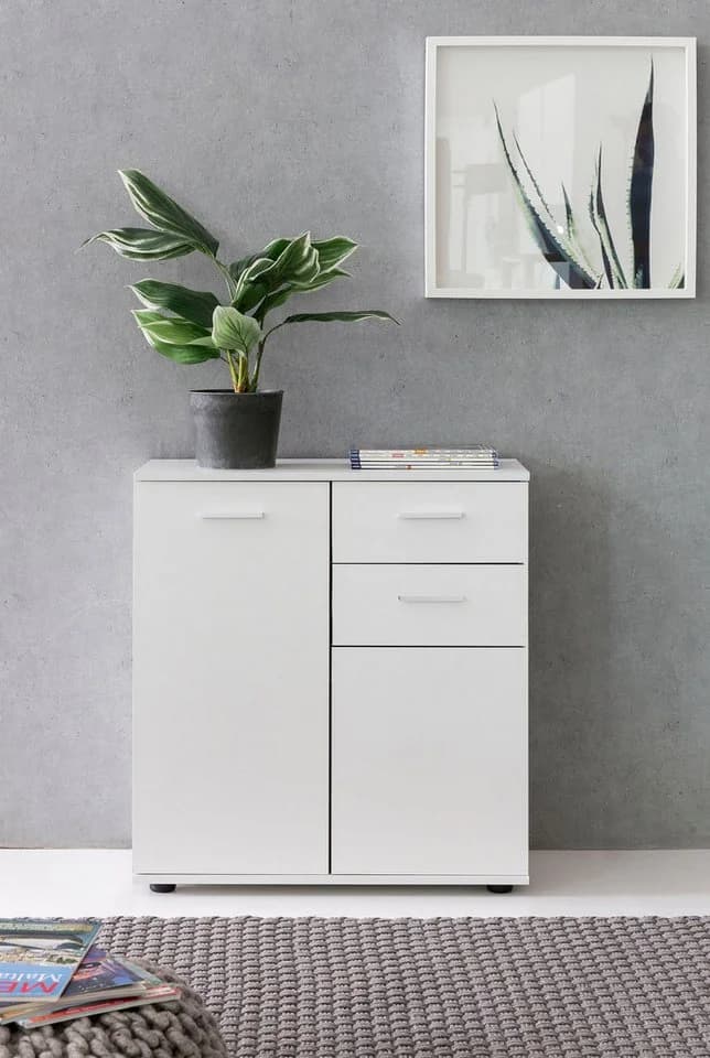 FINEBUY Sideboard SuVa11838_1 70 cm Weiß mit 2 Türen & 2 Schubladen Kommode Aktenschrank - Bild 4