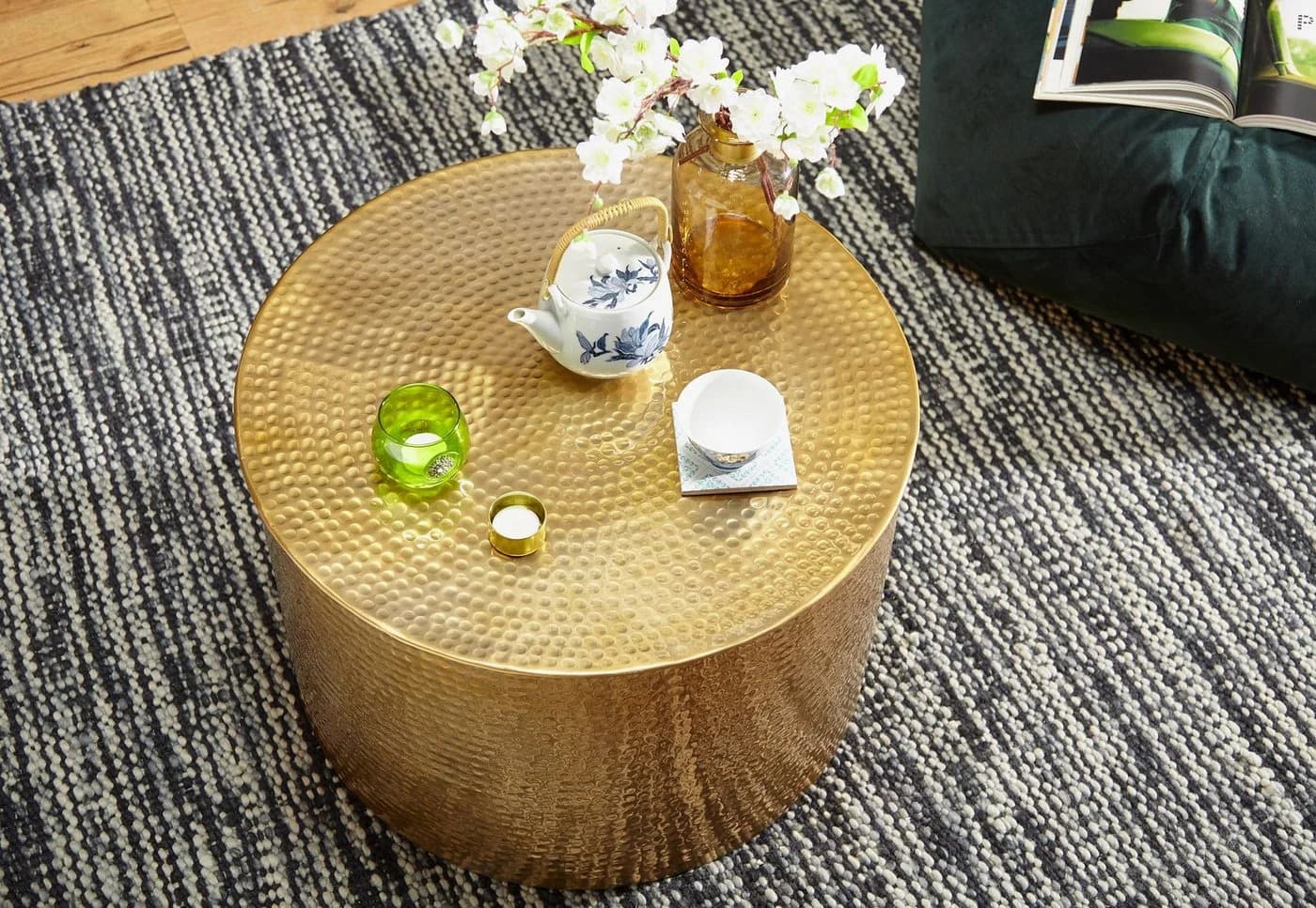 FINEBUY Couchtisch Rund Aluminium Hammerschlag Gold - Bild 4