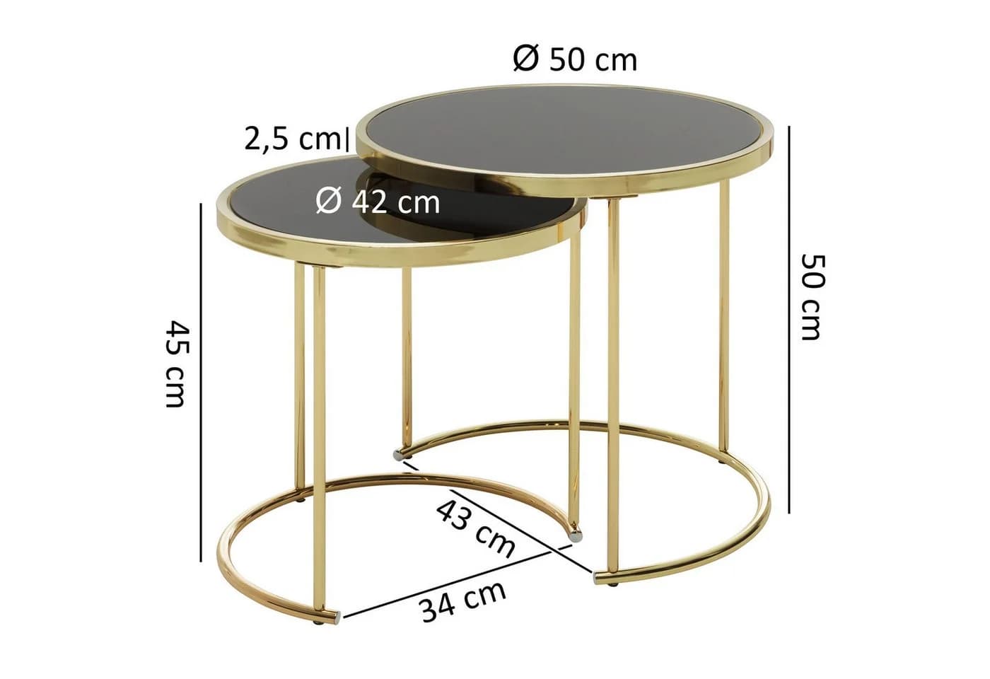 FINEBUY Satztisch COMO Schwarz/Gold Metall/Glas 2er Set - Bild 4