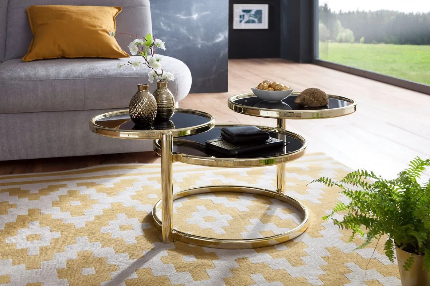 Glamouröser Couchtisch aus Metall und Glas