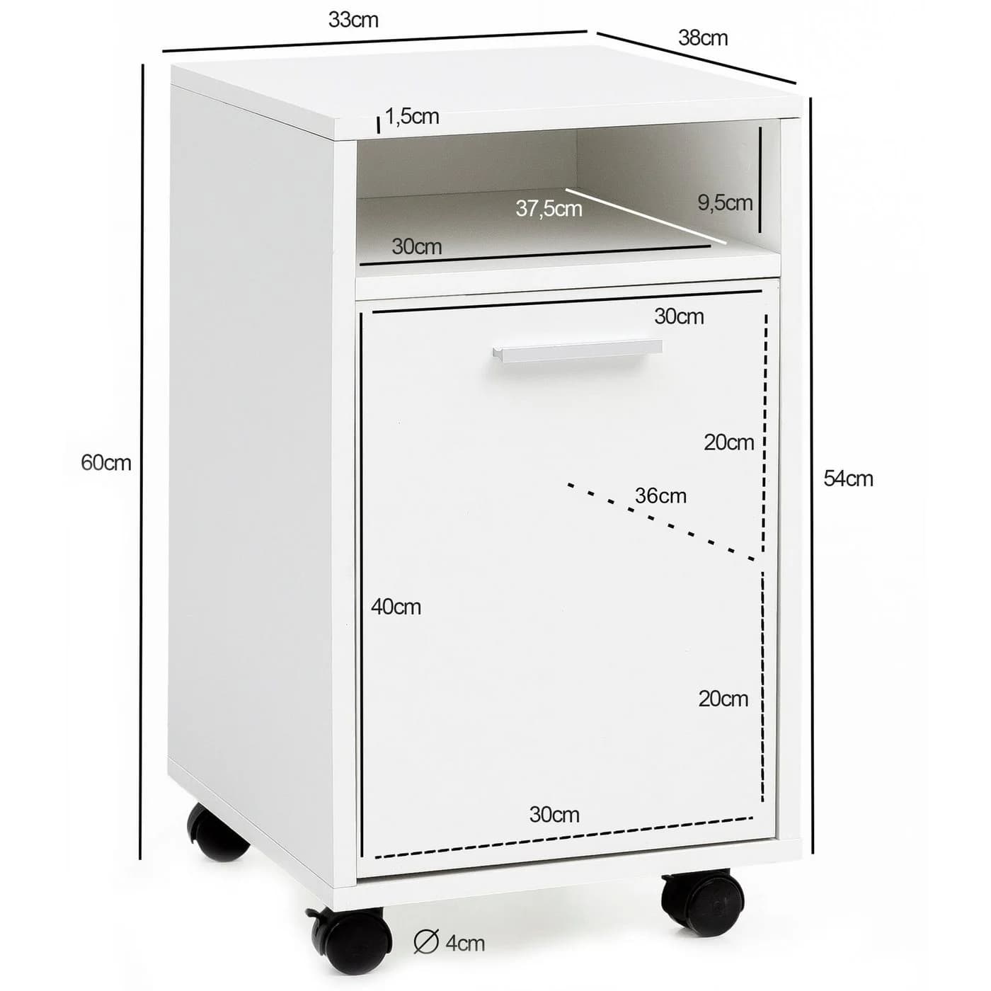 Wohnling Rollcontainer Weiß mit Rollen und Tür - Bild 4