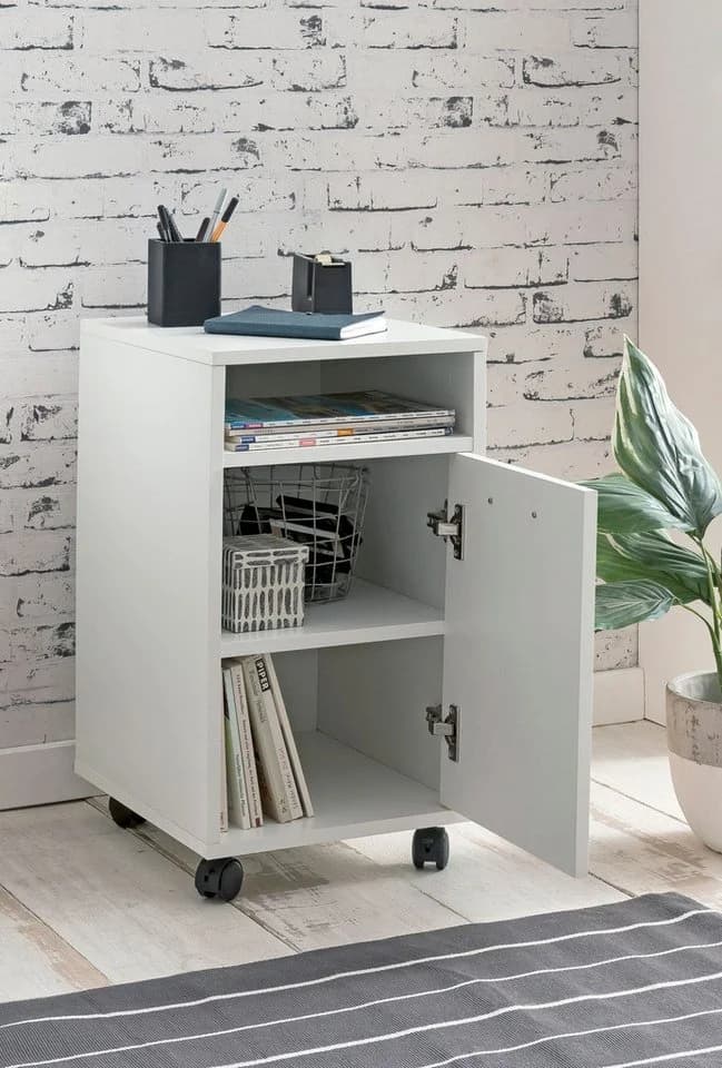 Wohnling Rollcontainer Weiß mit Rollen und Tür - Bild 5