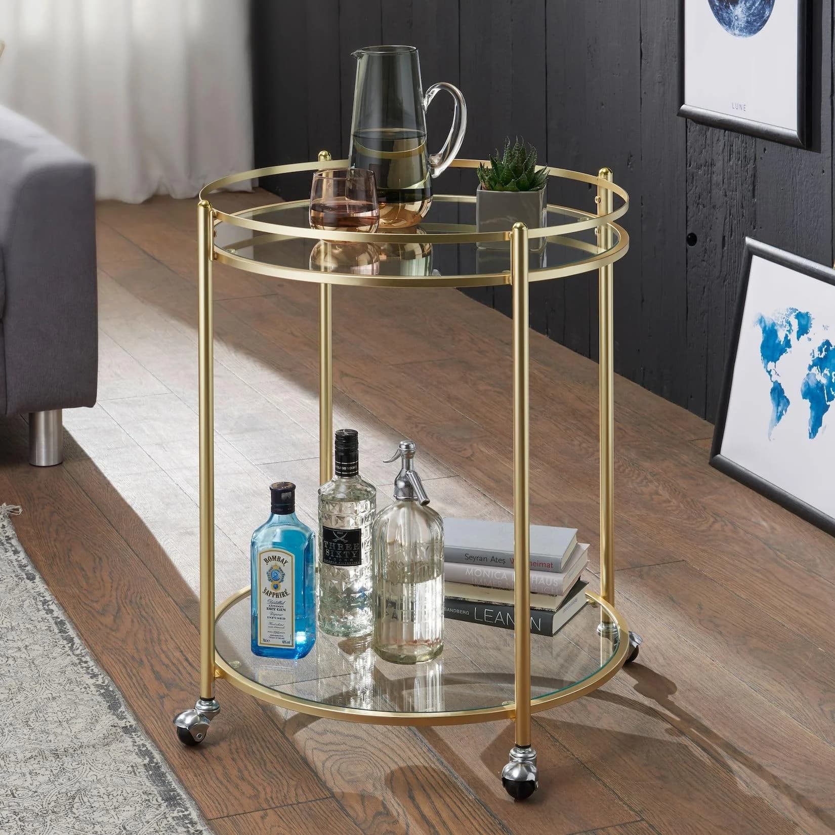 FineBuy Servierwagen Gold Moderner Beistelltisch mit Rollen