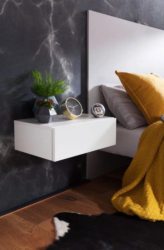FINEBUY Nachtschrank Weiß Wandmontage mit Schublade Modern